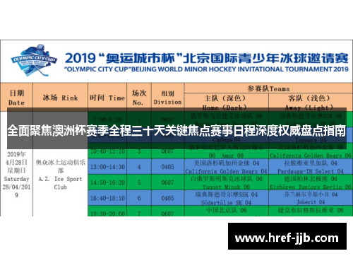 全面聚焦澳洲杯赛季全程三十天关键焦点赛事日程深度权威盘点指南